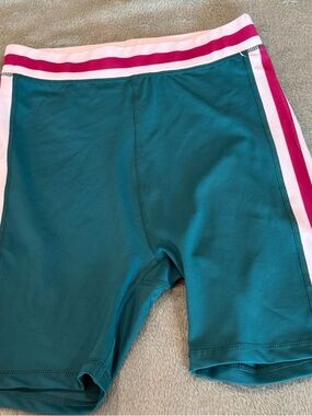 Wilo The Label Rib Bike Shorts XS Green Pink Athletic High Rise NWT